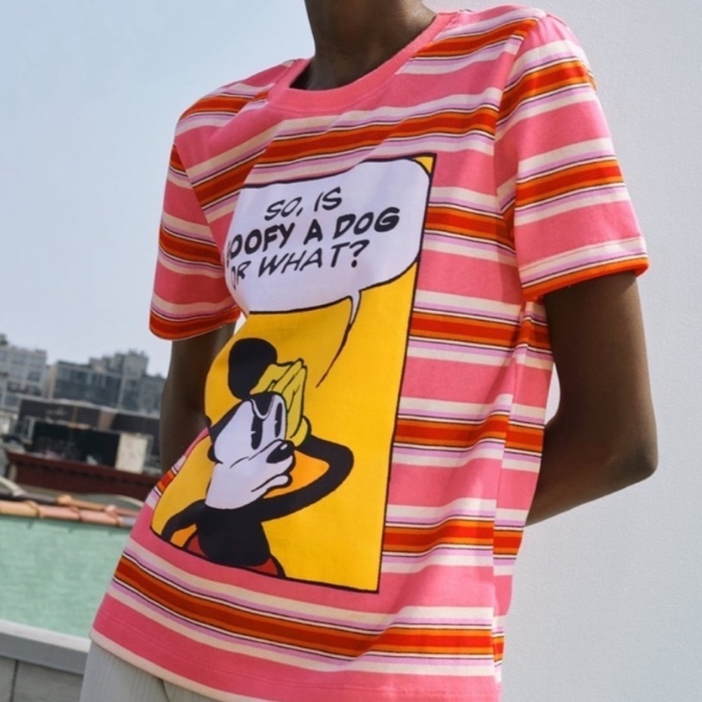 Zara Pink Striped Graphic Tee